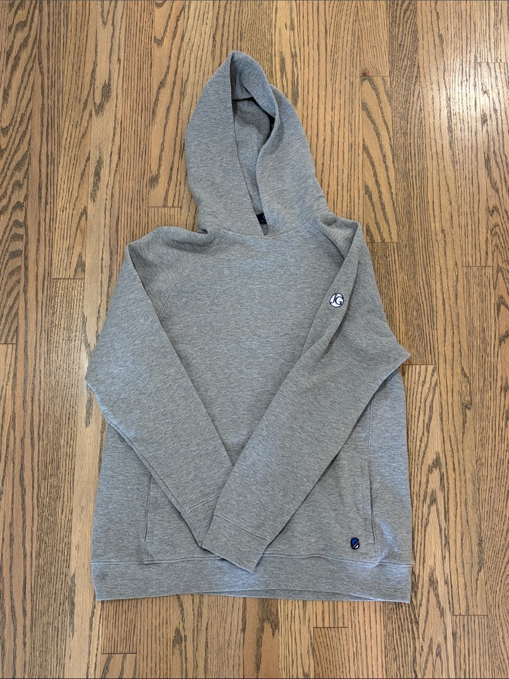 Men's Gray Hooded Pullover Sweatshirt - Minimal Logo Hoodie